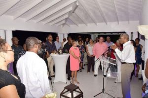 President David Granger addressing the gathering at the home of Mr. Michael Brotherson, Guyana's Consul-General to Barbados