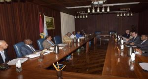 President David Granger, Prime Minister, Moses Nagamootoo and other members of the Cabinet who met with President of the Caribbean Development Bank, Dr. Williams Warren Smith and his team, during the meeting yesterday  