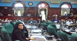 PPP/C MP Dr Vindhya Persaud on her return to the Opposition benches after the other members walked out during Minister Lawrence’s presentation