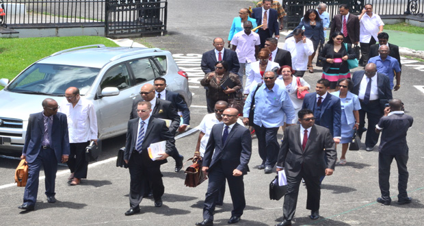 Opposition Leader Bharrat Jagdeo leads PPP/C MPs into the National Assembly