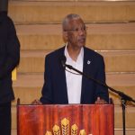 Guyana’s Head of State President David Granger, as he delivered the feature address at yesterday’s opening of the National Toshaos Council meeting 2015, at the Arthur Chung Convention Centre