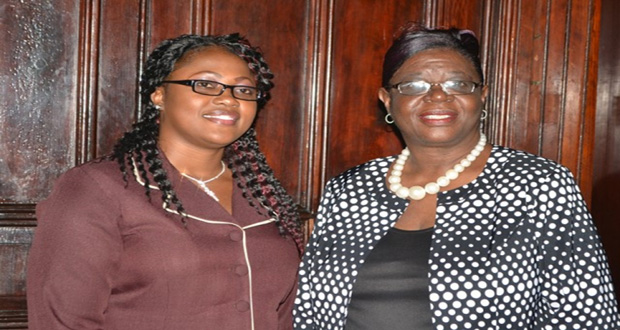 The new Land Registrar Rosaline Robertson (right) and her Assistant Wendella Austin