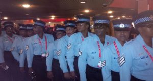 Female sergeants of the Guyana Police Force take a photo opportunity getting down to business.   