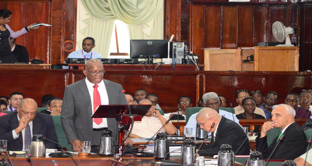 Minister of Finance Winston Jordan delivering his maiden budget presentation