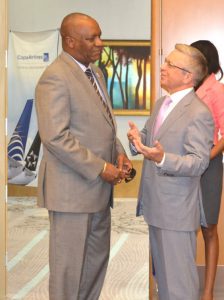 Minister of State Joseph Harmon shares a moment with newly accredited Ambassador to the Caribbean Community, Konstantin V. Zhigalov 