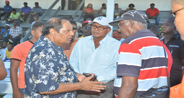 Prime Minister Moses Nagamootoo interacts with Berbicians at Whim, yesterday. [Delano Williams photo)