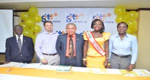 In photo from left are: PAHO Representative, Dr. William Adu-Krow; United States Embassy Representative, Dr. Bjorkman; Minister of Public Health, Dr. George Norton; Miss Guyana World, Lisa Punch; and GTT Representative, Allison Dundas at the launch of Guyana’s National Suicide Prevention Plan yesterday at Cara Lodge