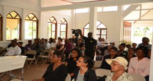 A section of the gathering at the Memorial Gardens Crematorium, Plantation Le Repentir yesterday (Adrian Narine photo)