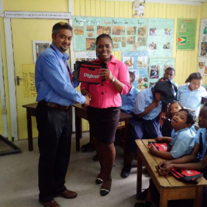 Nyall Jodhan ICT/Business Solutions Sales Manager, interacts with teachers and students of the Diamond Primary School deaf class 