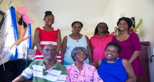 103-year-old centenarian with some of her family members. In the back row are great granddaughter Shaquanna Bearam; niece Celeste Canzius; caregiver Sharon McKoy, nee Anthony; and granddaughter Lloyda Garrett. Sitting are son, Ian Osborne; Margaret Osborne and daughter Jeanette Osborne 