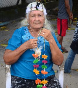 Eighty-year-old Charlotte Oselmo, the oldest relative of St. Cuthbert’s first Toshao, Johnson Bernard