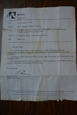 The letter of dismissal