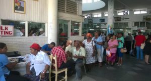 Pensioners being tended to by health personnel on Monday during the mini health clinic at the GPOC headquarters