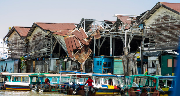 The section of the Stabroek Market stelling that will be torn down by the end of this month. [Delano Williams photo)
