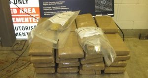 Wrapped bricks of cocaine seen in a photo from Pearson International Airport (CBSA photo) 