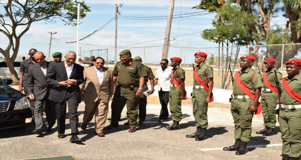 Commander-in-Chief of the Armed Forces President David Granger and Prime Minister Moses Nagamootoo making their way to the Guyana Defence Force [GDF) Officers’ Mess, where the Head of State unveiled the country’s National Defence Plan yesterday