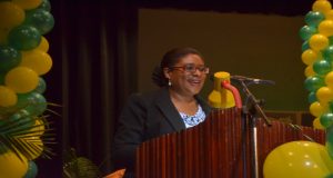 Minister of Tourism Cathy Hughes delivering the feature address at the Carnegie School of Home Economics graduation exercise