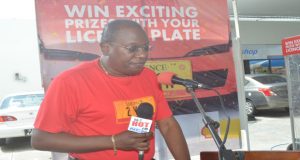 Mr Orlando Boxill addressing the gathering at the launch of SOL Guyana’s ‘Licence 2 Win’ promotion last Thursday (Photos by Cullen Bess-Nelson)