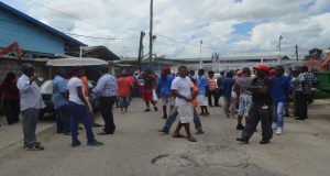Some of the fishermen on strike yesterday (Photos by Cullen Bess-Nelson) 