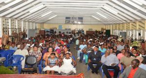 A section of the proud villagers who came out to celebrate with Elisa Hamilton and her family at the Ann's Grove Secondary School