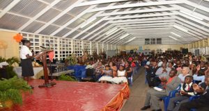 A proud Elisa Hamilton as she expressed her gratitude to her fellow villagers during the ceremony, which was held in her honour