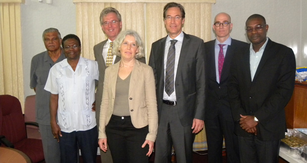 Minister of Public Infrastructure David Patterson [right), with (left to right) Head of Task Force, Major-General (Retired) Joe Singh; CEO of the NDIA, Fredrick Flatts; Ambassador Ernst Noorman; DRR member Judith Klostermann; DRR Team Leader Rob Steijn; and DRR Member Fokke Westebring