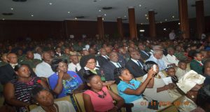 A section of the gathering at the GDF 50th anniversary which was observed with a church service at the National Cultural Centre yesterday (Cullen Best Nelson photo)