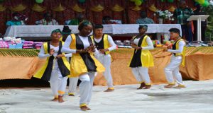 The President and his team were entertained by this dance group while at Friendship on the Pomeroon River