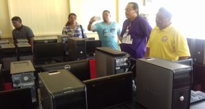 Minister Allicock and team inspecting the Computer Lab at the School (Photos By Leroy Smith)   