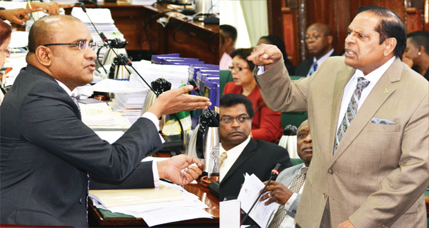 Prime Minister Moses Nagamootoo and Opposition Leader Bharrat Jagdeo were among those engaged in a fierce debate on the Constitutional Amendment Bill on Thursday [Samuel Maughn photo)