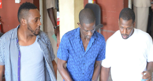 From L-R) 39-year-old graphic artist Eon Campbell; Taxi driver, Sean Anthony Aaron and Kennard Jabar were not required to plead to the indictable charges [Delano Williams photos)