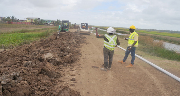 Water supply contractors hard at work in the Belladrum, West Coast Berbice area.