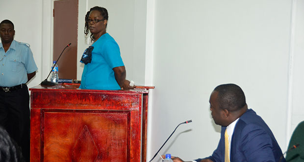 Chief Prison Officer Medex Patricia Anderson being cross-examined by Guyana Prison Service Attorney, Eusi Anderson