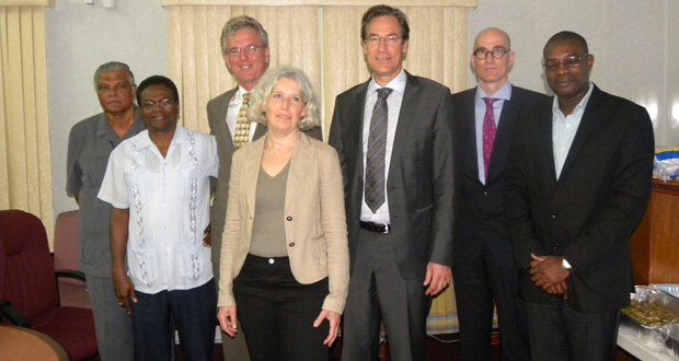 Flash Back – Minister of Public Infrastructure David Patterson [right), with (left to right) Head of Task Force, Major-General (Retired) Joe Singh; CEO of the NDIA, Fredrick Flatts; Ambassador Ernst Noorman; DRR member Judith Klostermann; DRR Team Leader Rob Steijn; and DRR Member Fokke Westebring last November