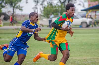 A Barbadian player trying to hold on to Guyana’s Lancelot Adonis summed up the touring side’s performance at the National Park yesterday.