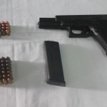 The unlicensed 9mm Glock pistol with 35 matching rounds and twenty-six .32 rounds, which police recovered from a house in the village 