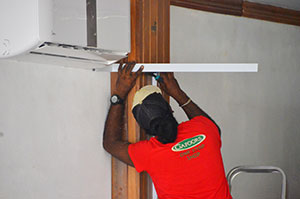 A Gafoors employee undertakes electrical work at a section of the Houston Complex where the business operation of the entity is likely to be relocated 