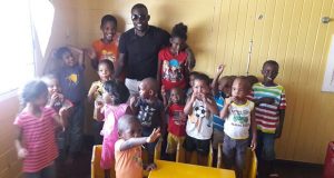 Primo with the children of the Guyana Red Cross Convalescent Home on Wednesday 