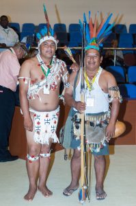 Indigenous leaders in traditional wear attended the opening ceremony of the week-long meeting of the National Toshaos Council.