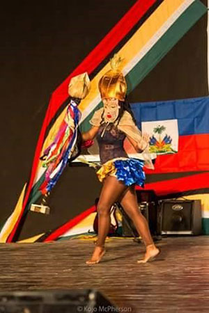 (Elements of the Caribbean and the Carnivalesque were used to create this costume for Stickfight)