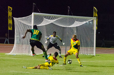 Jamaica about to score their first goal