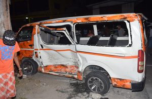 The badly damage minibus, BTT 4212 