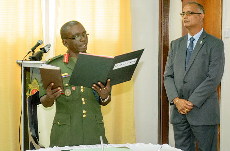 GDF Chief of Staff, Brigadier George Lewis, taking the oath of office earlier this month