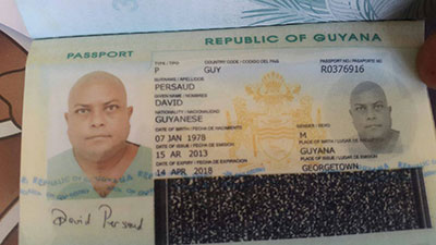 The passport issued to Dataram under the name David Persaud