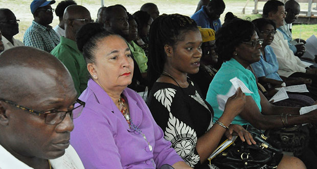 A section of the gathering at the PNCR’s 59th anniversary celebration held on Wednesday at the party’s headquarters, Congress Place, Sophia. City Mayor Patricia Chase-Green is seated at second left