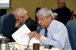 Chief Executive Officer of the Guyana Sugar Corporation (GuySuCo) Mr. Errol Hanoman, briefing Cabinet on the operations of the corporation