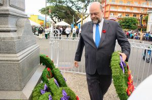 US Ambassador to Guyana Perry Holloway also places a wreath at the cenotaph 