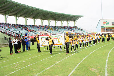 Upper Demerara/Kwakwani (District 10), all decked out at yesterday’s march past at the Guyana National Stadium.