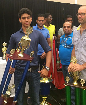 Matthew Vieira hoists his CMRC Super-stock trophy 