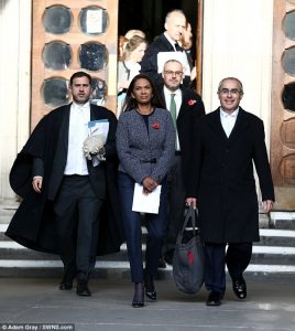 History: Gina Miller leaves with her lawyers and other complainants to cheers from her supporters Read more: http://www.dailymail.co.uk/news/article-3901016/The-former-model-took-Theresa-won-Remainers-hail-woman-century-Gina-Miller-judges-backed-Brexit.html#ixzz4Oy1QBE35  Follow us: @MailOnline on Twitter | DailyMail on Facebook